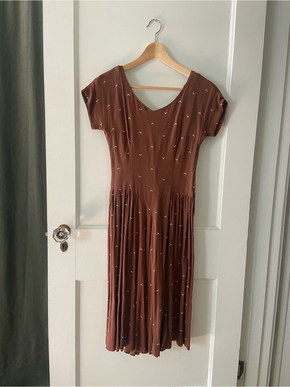 Vintage 1940s Embroidered Brown Midi Dress